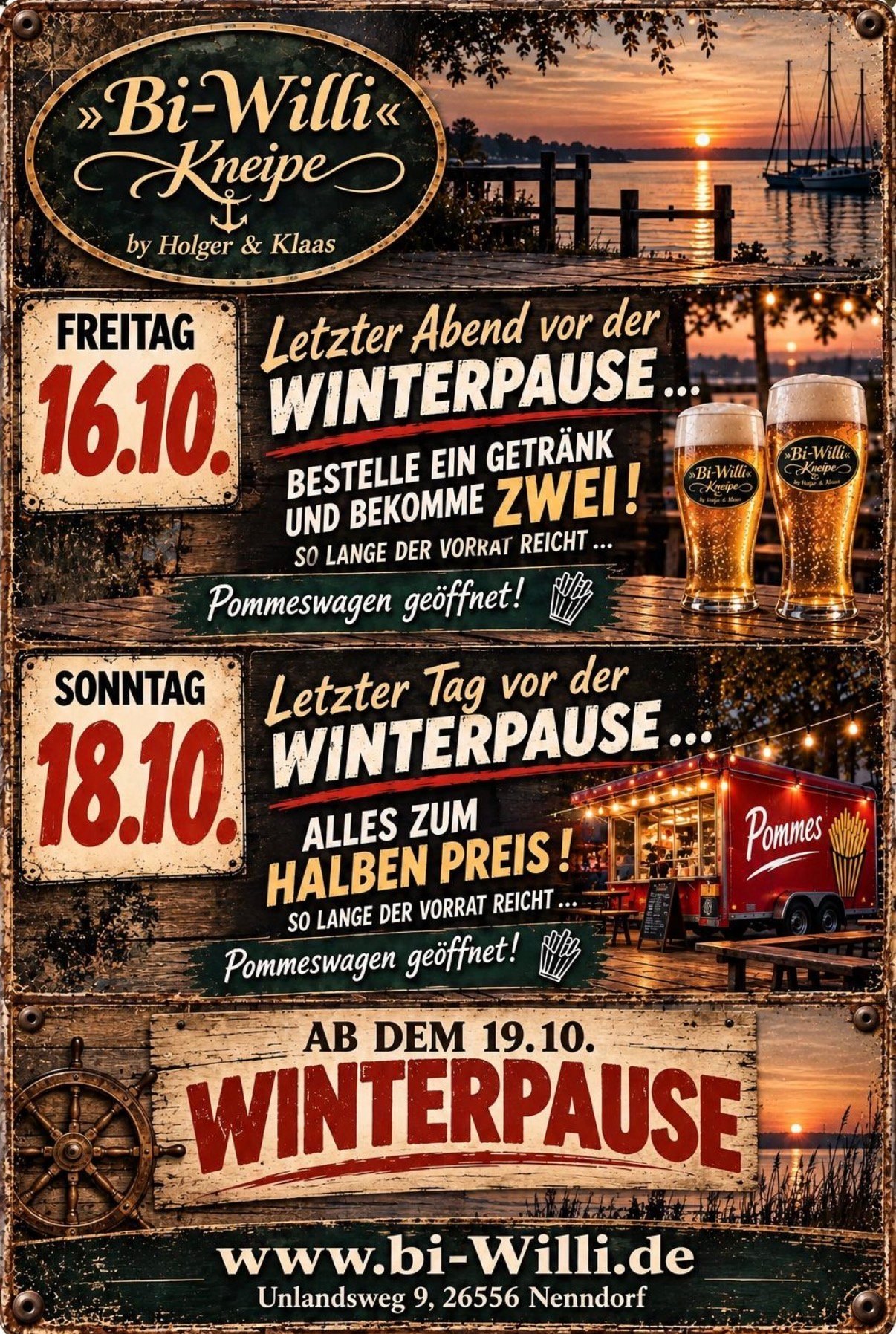 Aktionsplakat zum 16. und 18. Oktober sowie zur Winterpause ab 19. Oktober