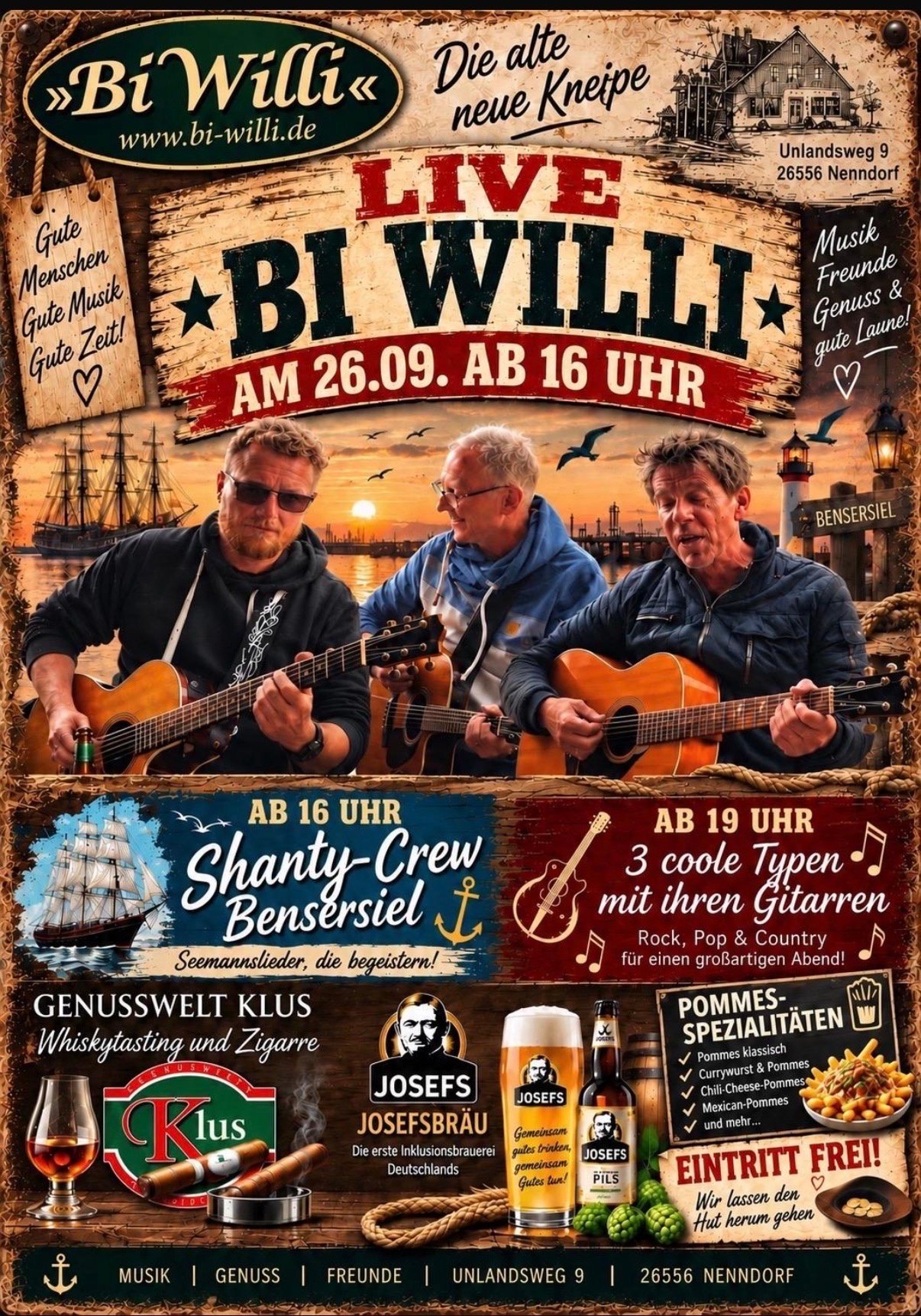 Veranstaltungsplakat Live bei Bi Willi am 26. September